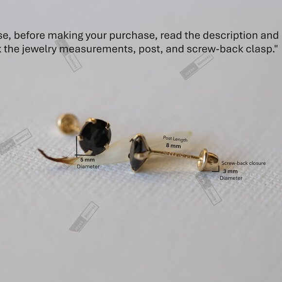 Solid 14K Gold Earrings With Black Zirconia 5 mm Classic Elegance & Bold Shine. - Picture 6 of 7